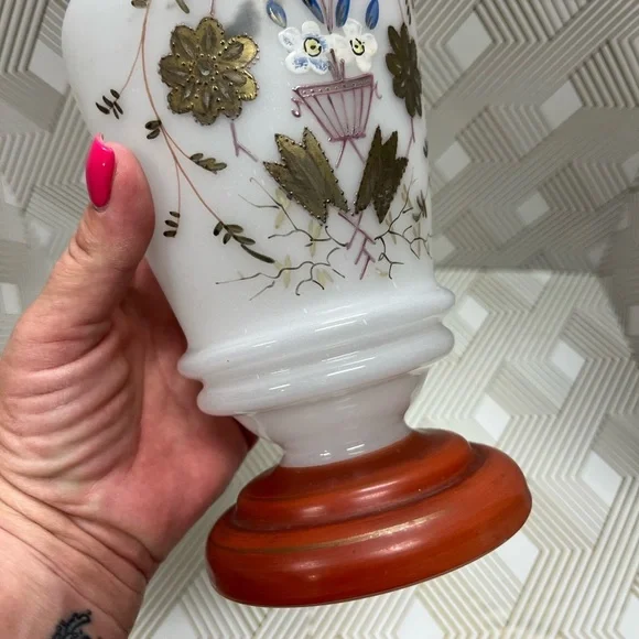 Antique Hand Blown Bristol Glass Vase Hand Painted - Picture 10 of 13